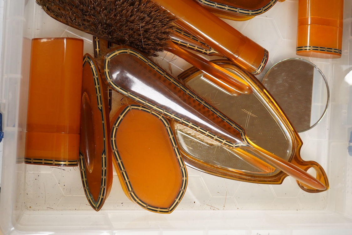 A La Belle Pyralin faux amber dressing table set